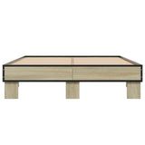 Bedframe bewerkt hout metaal sonoma eikenkleurig 135x190 cm