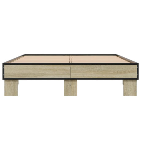 Bedframe bewerkt hout metaal sonoma eikenkleurig 135x190 cm