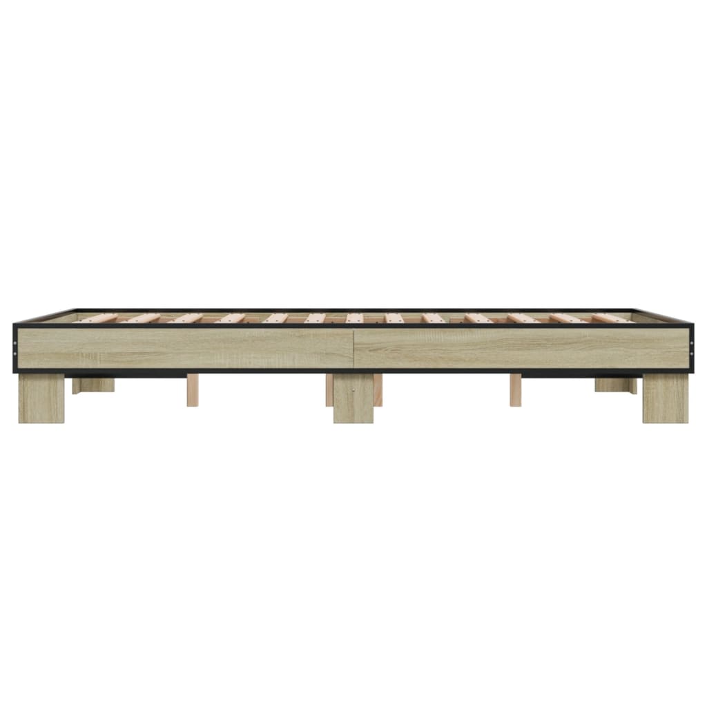 Bedframe bewerkt hout metaal sonoma eikenkleurig 135x190 cm