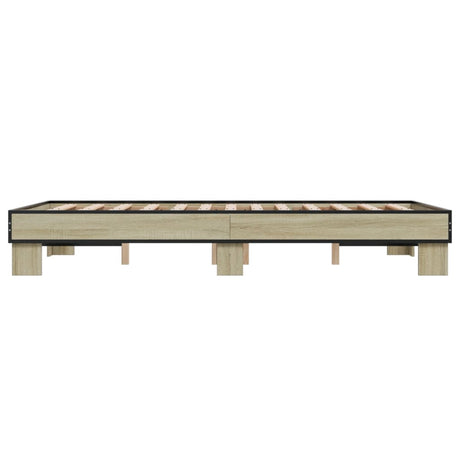 Bedframe bewerkt hout metaal sonoma eikenkleurig 135x190 cm