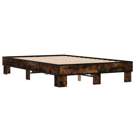 Bedframe bewerkt hout metaal gerookt eikenkleurig 135x190 cm