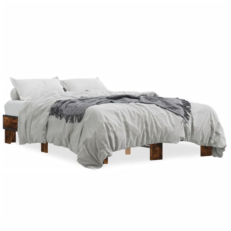 Bedframe bewerkt hout metaal gerookt eikenkleurig 135x190 cm