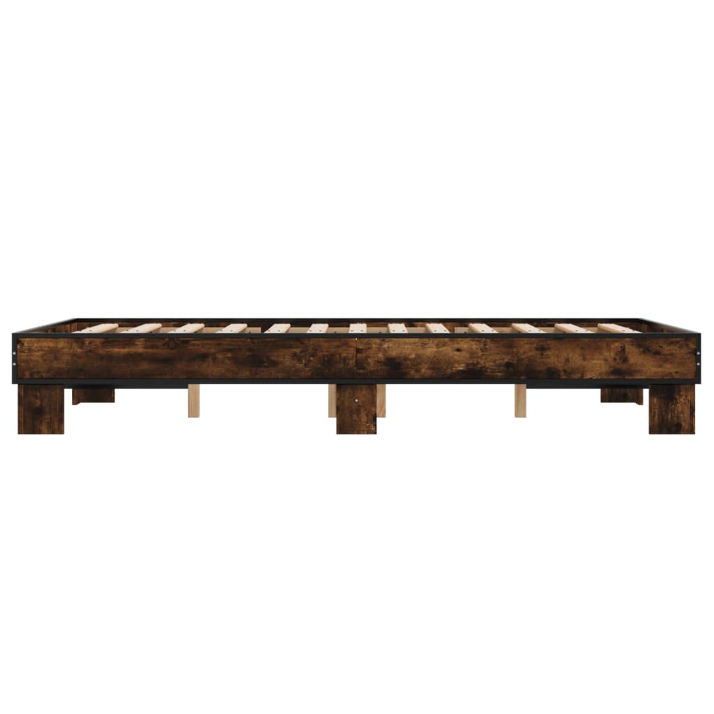 Bedframe bewerkt hout metaal gerookt eikenkleurig 135x190 cm