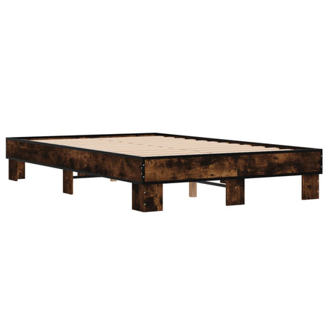 Bedframe bewerkt hout metaal gerookt eikenkleurig 135x190 cm