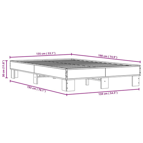 Bedframe bewerkt hout metaal gerookt eikenkleurig 135x190 cm
