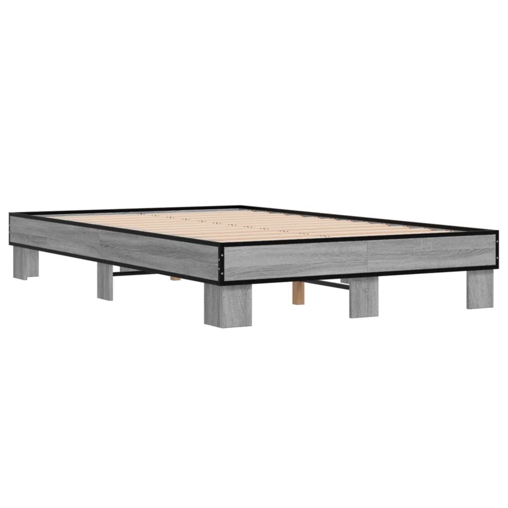 Bedframe bewerkt hout metaal grijs sonoma eiken 135x190 cm