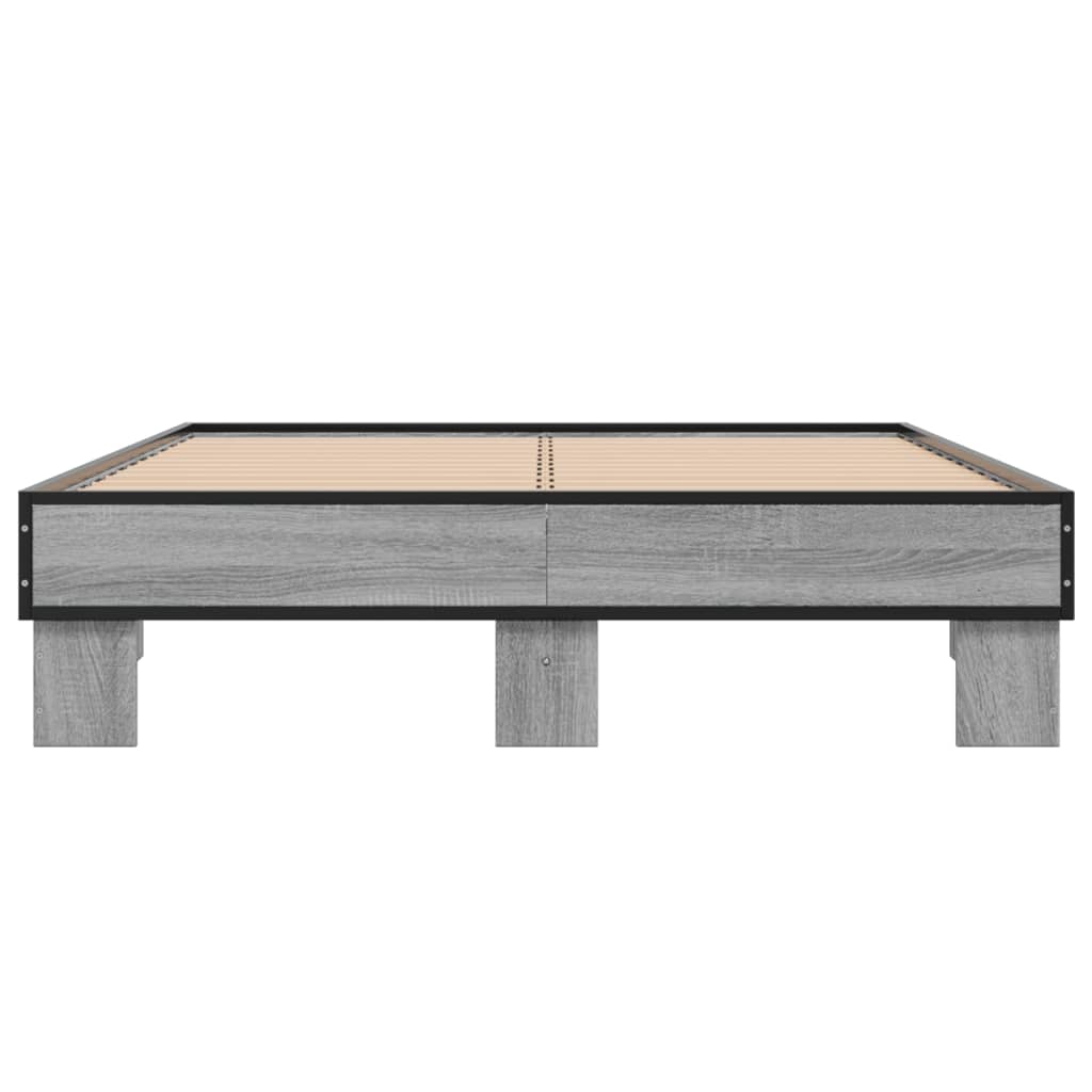 Bedframe bewerkt hout metaal grijs sonoma eiken 135x190 cm