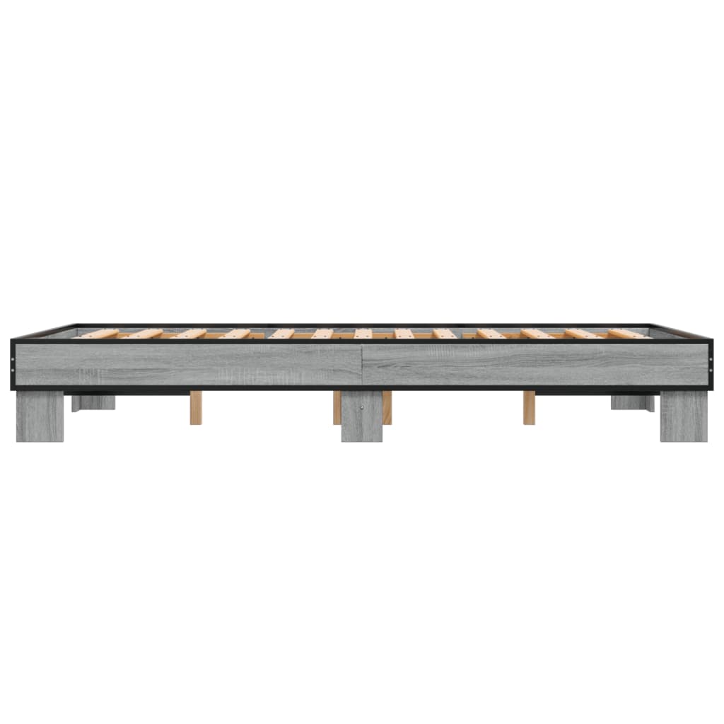 Bedframe bewerkt hout metaal grijs sonoma eiken 135x190 cm