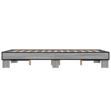 Bedframe bewerkt hout metaal grijs sonoma eiken 135x190 cm