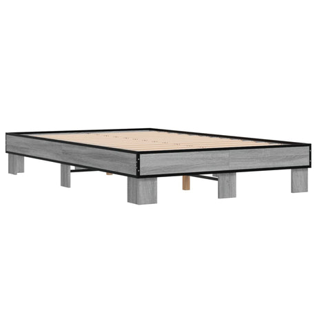 Bedframe bewerkt hout metaal grijs sonoma eiken 135x190 cm