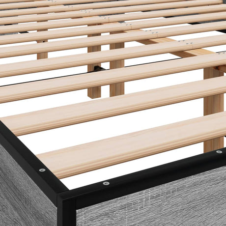 Bedframe bewerkt hout metaal grijs sonoma eiken 135x190 cm