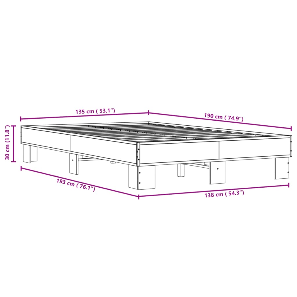 Bedframe bewerkt hout metaal grijs sonoma eiken 135x190 cm