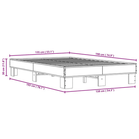 Bedframe bewerkt hout metaal grijs sonoma eiken 135x190 cm