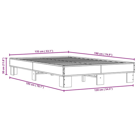 Bedframe bewerkt hout metaal bruin eikenkleur 135x190 cm