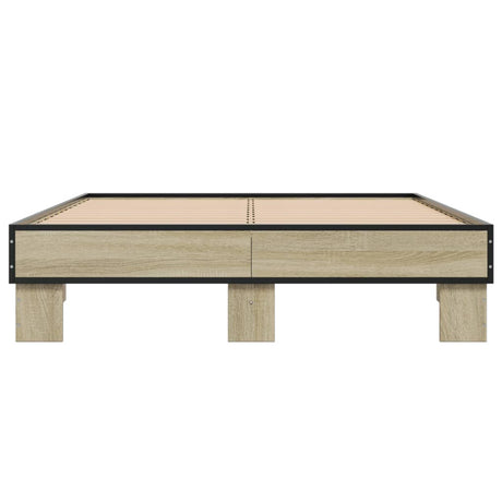 Bedframe bewerkt hout metaal sonoma eikenkleurig 90x190 cm