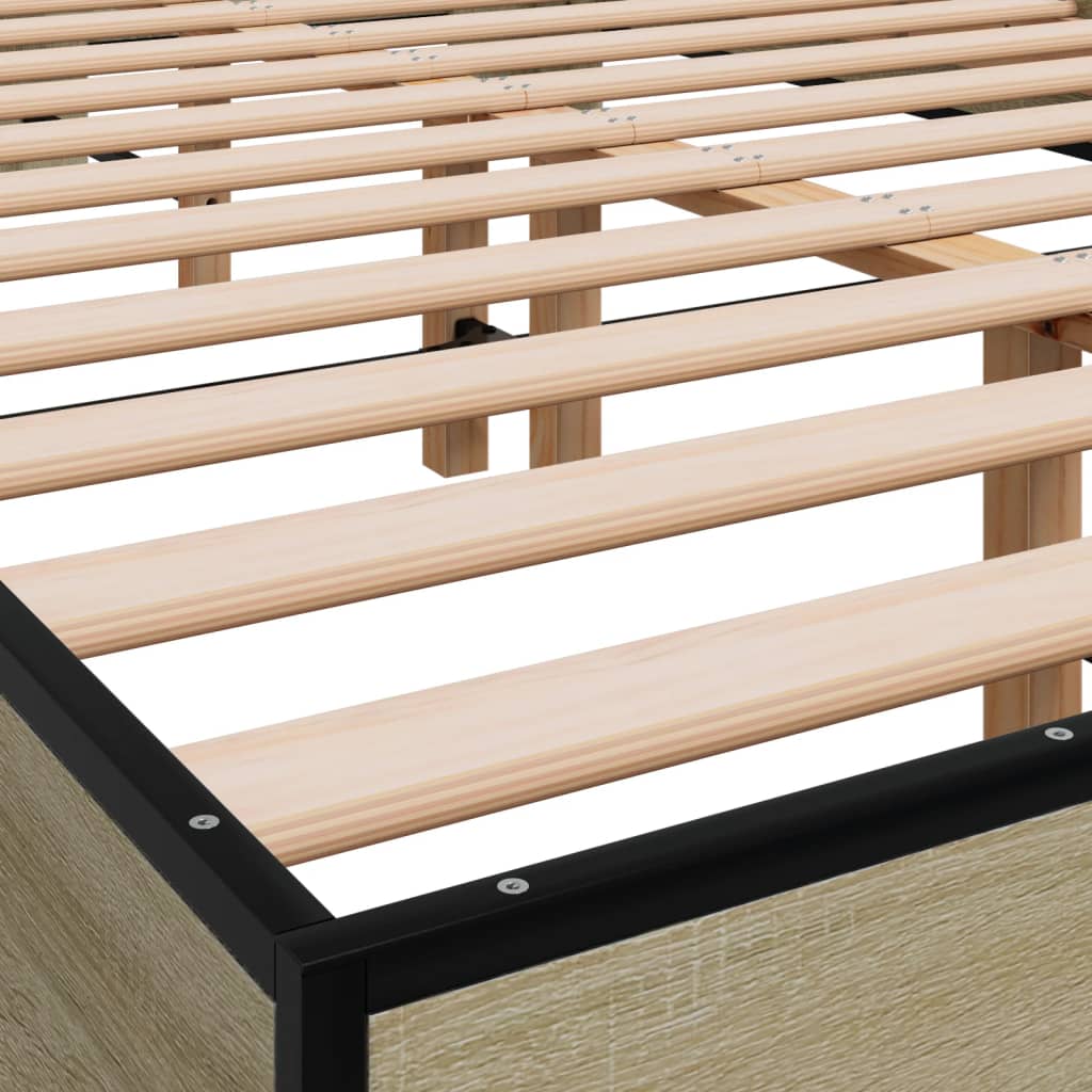 Bedframe bewerkt hout metaal sonoma eikenkleurig 90x190 cm - AllerleiShop