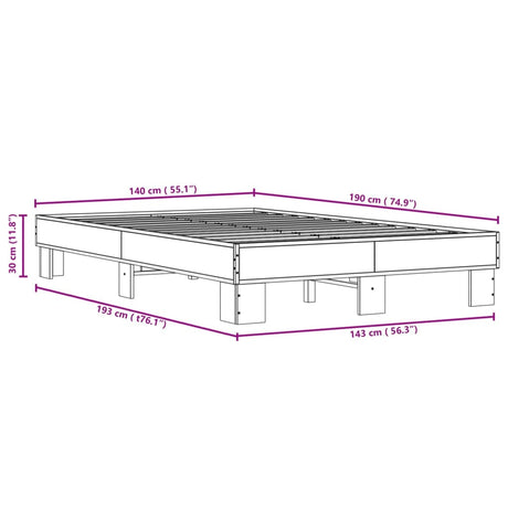 Bedframe bewerkt hout metaal sonoma eikenkleurig 90x190 cm