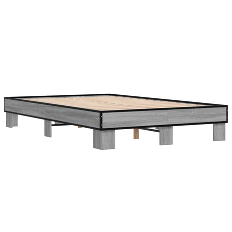 Bedframe bewerkt hout metaal grijs sonoma eiken 140x190 cm