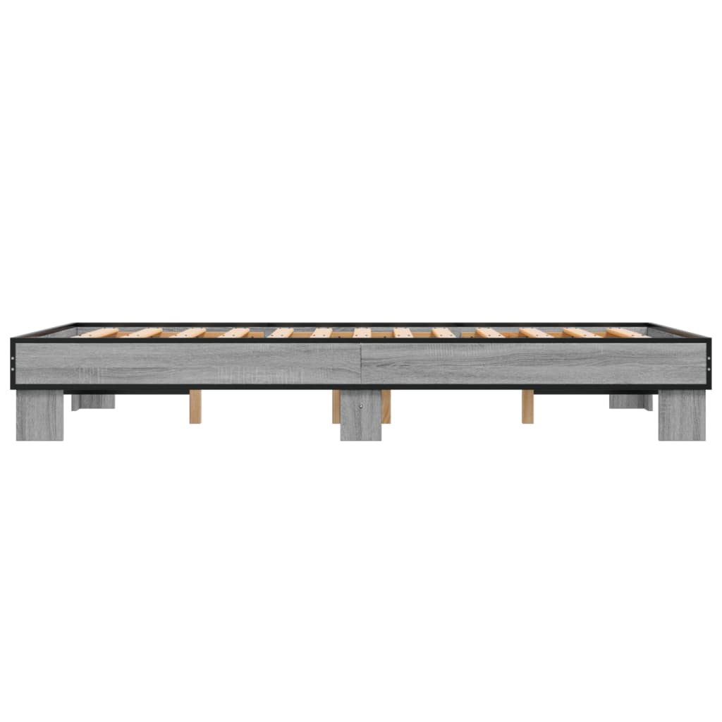 Bedframe bewerkt hout metaal grijs sonoma eiken 140x190 cm