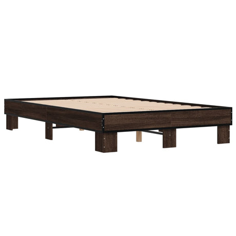 Bedframe bewerkt hout metaal bruin eikenkleur 140x190 cm