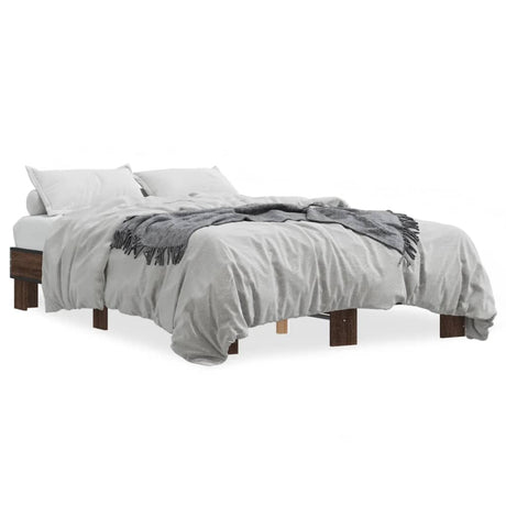 Bedframe bewerkt hout metaal bruin eikenkleur 140x190 cm