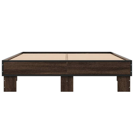 Bedframe bewerkt hout metaal bruin eikenkleur 140x190 cm