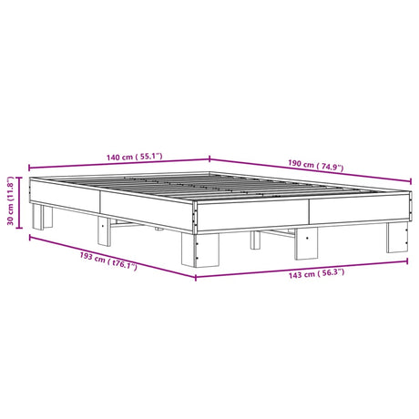 Bedframe bewerkt hout metaal bruin eikenkleur 140x190 cm