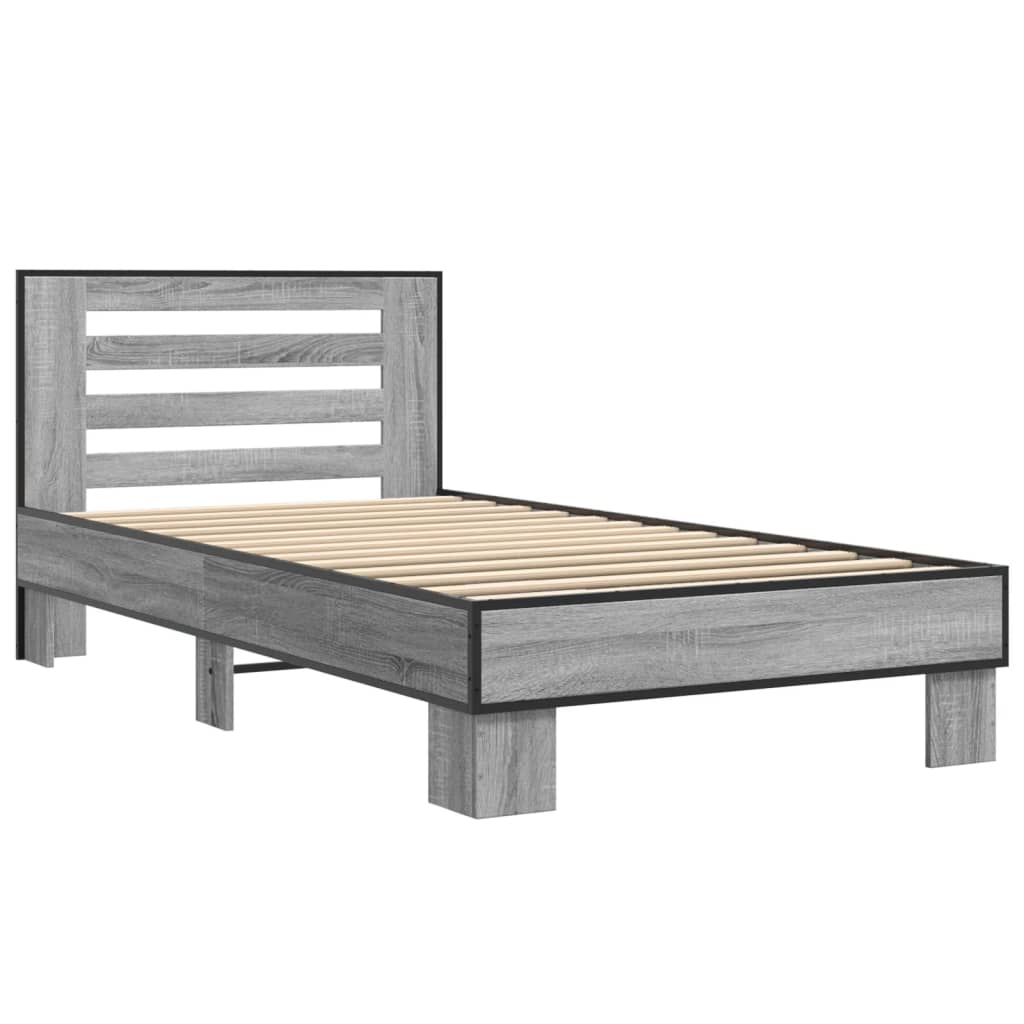 Bedframe bewerkt hout en metaal grijs sonoma eiken 90x190 cm - AllerleiShop