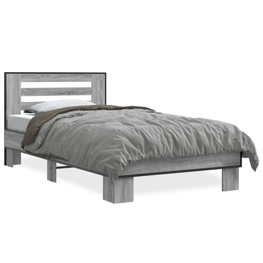 Bedframe bewerkt hout en metaal grijs sonoma eiken 90x190 cm - AllerleiShop