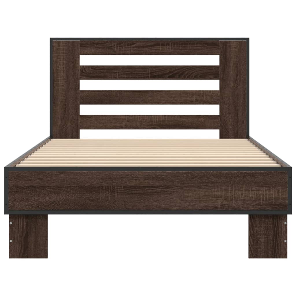 Bedframe bewerkt hout en metaal bruin eikenkleurig 90x190 cm - AllerleiShop