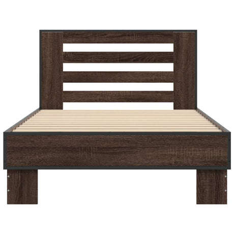 Bedframe bewerkt hout en metaal bruin eikenkleurig 90x190 cm
