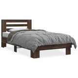 Bedframe bewerkt hout en metaal bruin eikenkleurig 90x190 cm - AllerleiShop