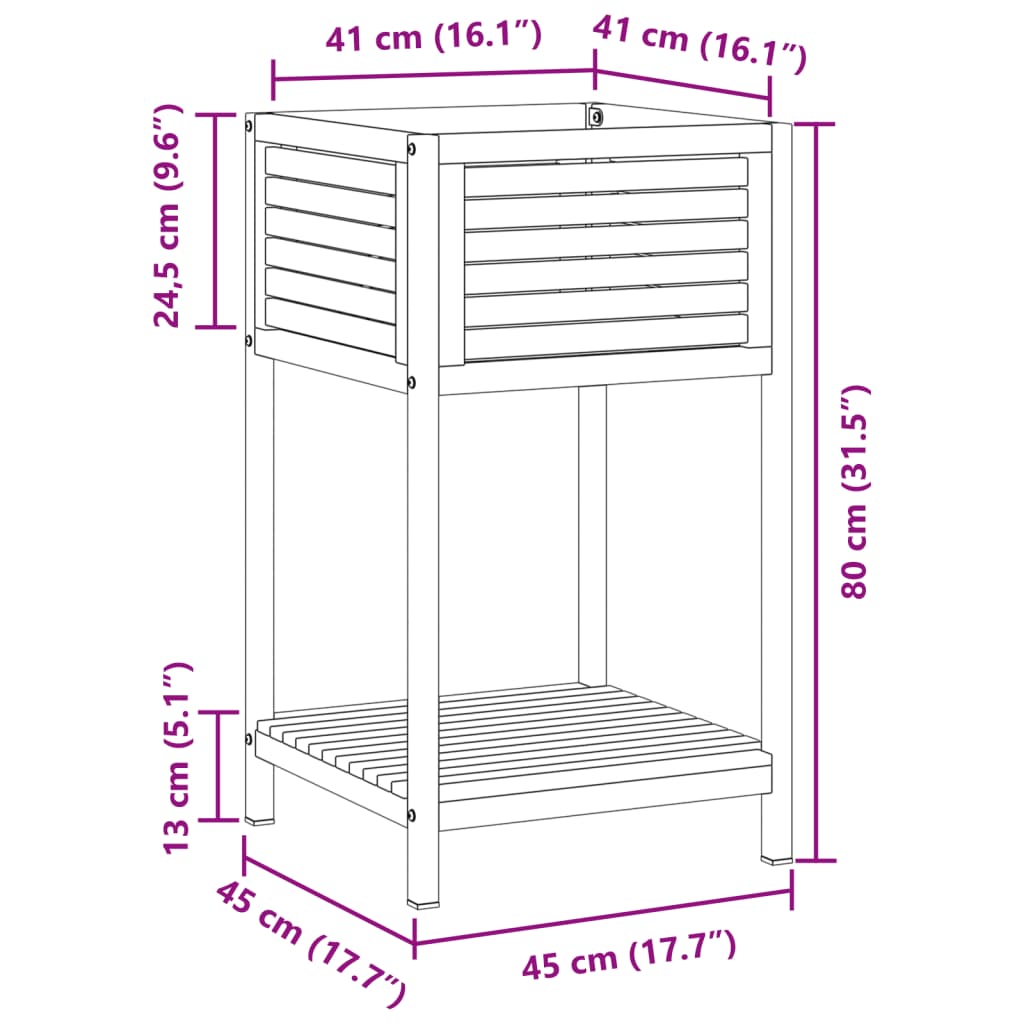 Plantenbak met schap 45x45x80 cm massief acaciahout en staal - AllerleiShop