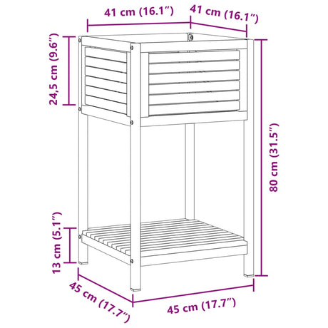 Plantenbak met schap 45x45x80 cm massief acaciahout en staal - AllerleiShop