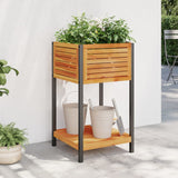 Plantenbak met schap 45x45x80 cm massief acaciahout en staal - AllerleiShop