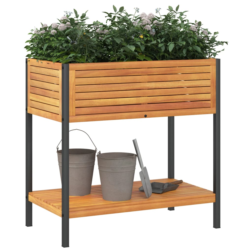 Plantenbak met schap 80x45x80 cm massief acaciahout en staal - AllerleiShop