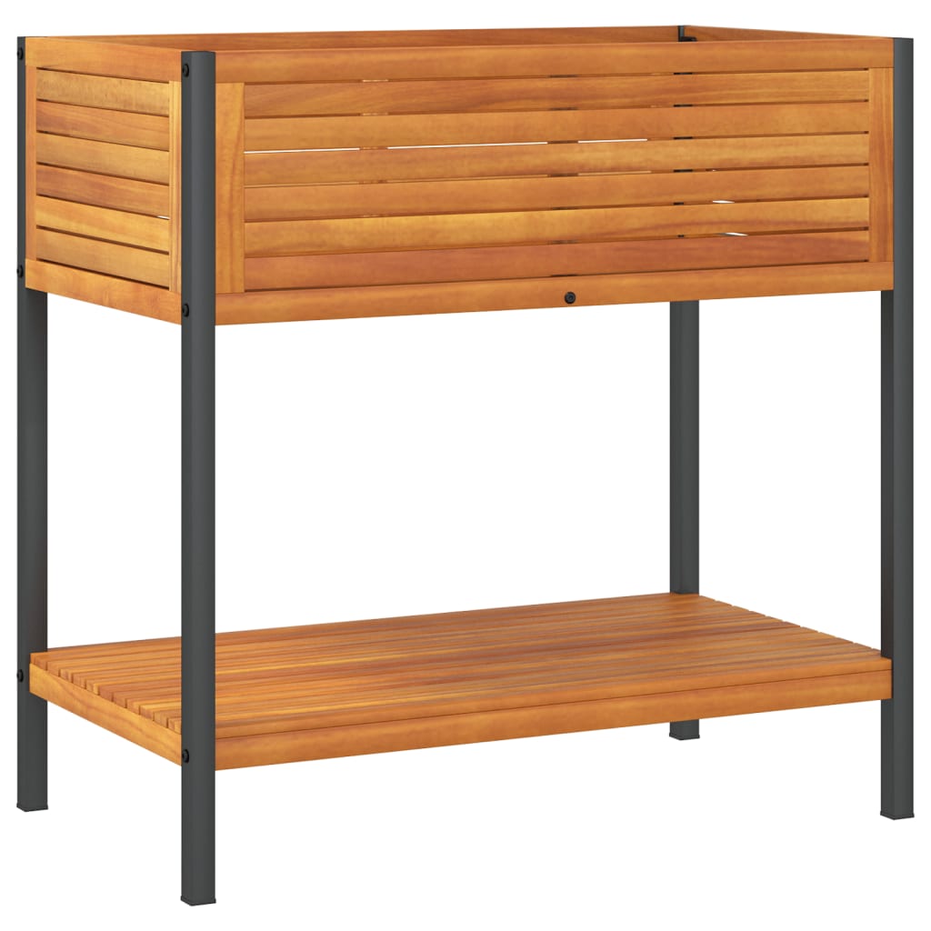 Plantenbak met schap 80x45x80 cm massief acaciahout en staal - AllerleiShop