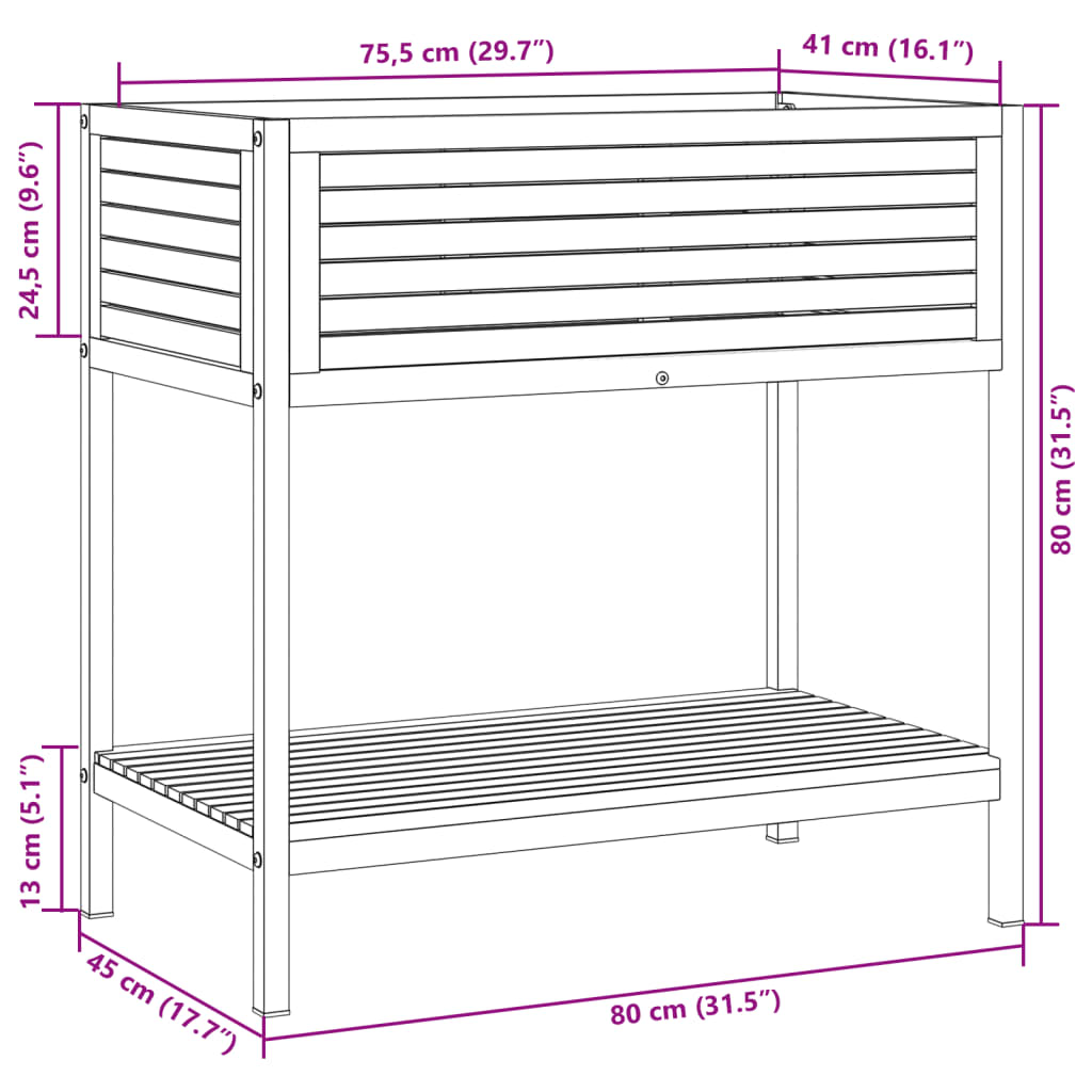 Plantenbak met schap 80x45x80 cm massief acaciahout en staal - AllerleiShop