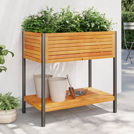 Plantenbak met schap 80x45x80 cm massief acaciahout en staal - AllerleiShop