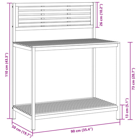 Tuinwerktafel 90x50x110 cm massief acaciahout en staal - AllerleiShop