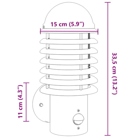 Buitenwandlamp met sensor roestvrij staal zilverkleurig - AllerleiShop