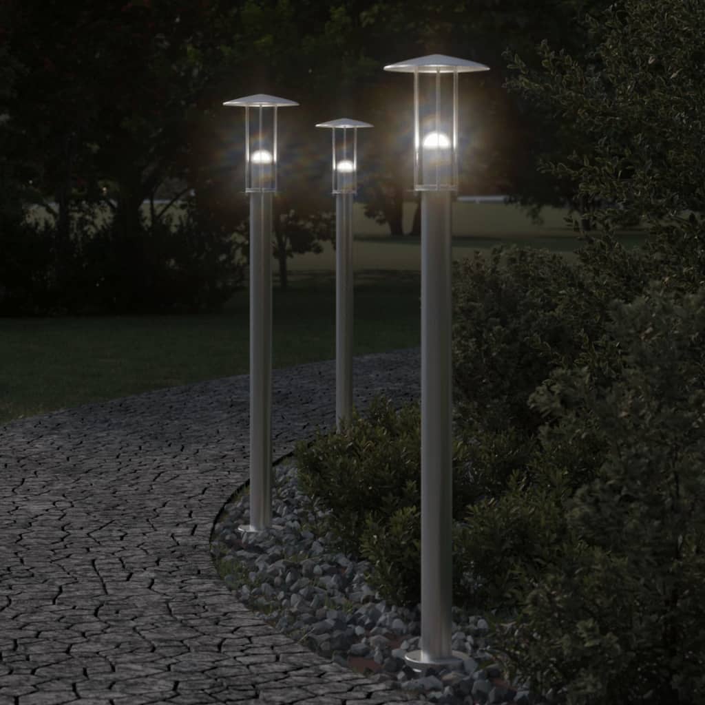 Vloerlamp voor buiten 3 st 100 cm roestvrij staal zilverkleurig - AllerleiShop