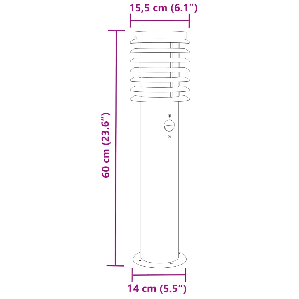 Buitenvloerlampen 3 st met sensors 60 cm roestvrijstaal zilver - AllerleiShop