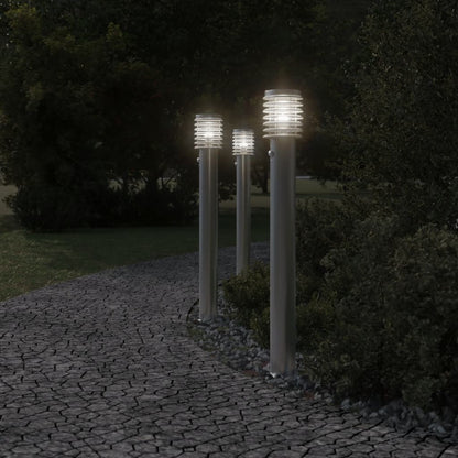 Buitenvloerlampen 3 st met sensors 110 cm roestvrijstaal zilver - AllerleiShop