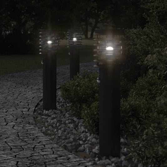 Buitenvloerlampen 3 st met sensors roestvrijstaal zwart - AllerleiShop