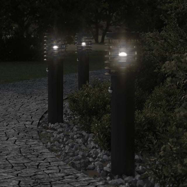 Buitenvloerlampen 3 st met sensors roestvrijstaal zwart - AllerleiShop