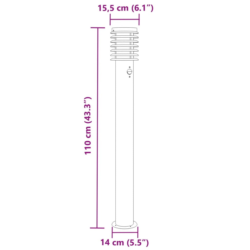 Buitenvloerlampen 3 st met sensors 110 cm roestvrijstaal zwart - AllerleiShop