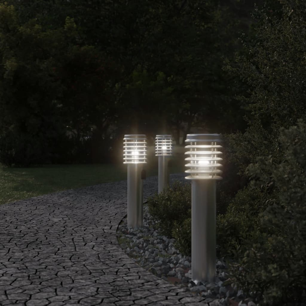 Buitenvloerlampen 3 st stopcontact 60 cm roestvrijstaal zilver - AllerleiShop