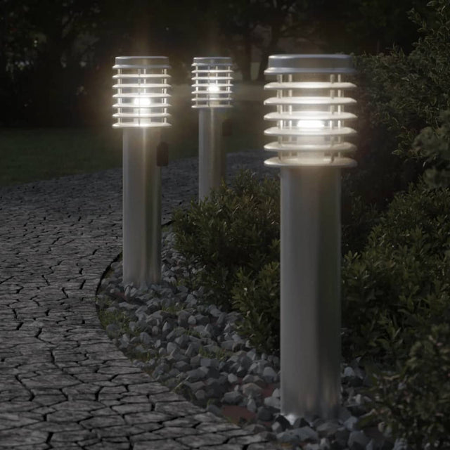 Buitenvloerlampen 3 st stopcontact 60 cm roestvrijstaal zilver - AllerleiShop