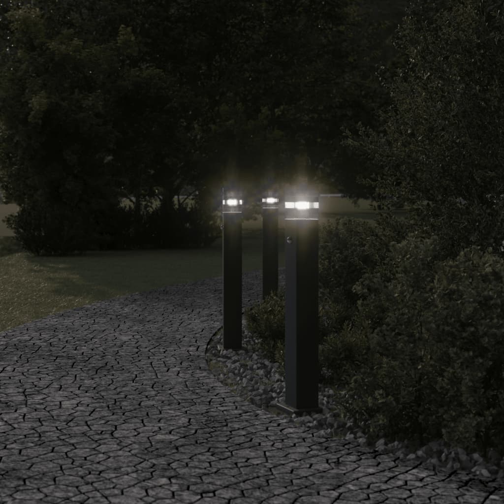 Vloerlampen voor buiten 3 st met sensor 80 cm aluminium zwart - AllerleiShop